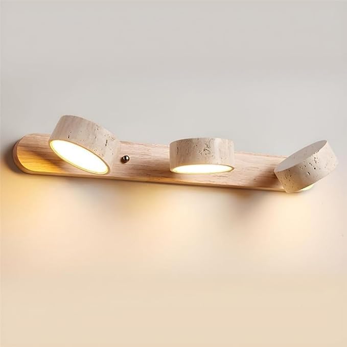 Japanese Wabi-Sabi LED Wall Sconce with Natural Stone Shade,Vintage Swivel Wall Lights,Modern Wall Sconce for Bathroom Mirror, Kitchen,Dining Room,Hallway,Vanity Lighting (B, 3 Heads) - Bloomnest
