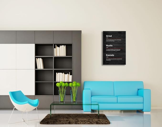 Motivational Poster Grind Hustle Execute Verb Inspirational Wall Art Canvas Prints Artwork for Company Modern Office Wall Decor Painting Pictures Home Living Room Framed Ready to Hang[24''W x 36''H] - Bloomnest