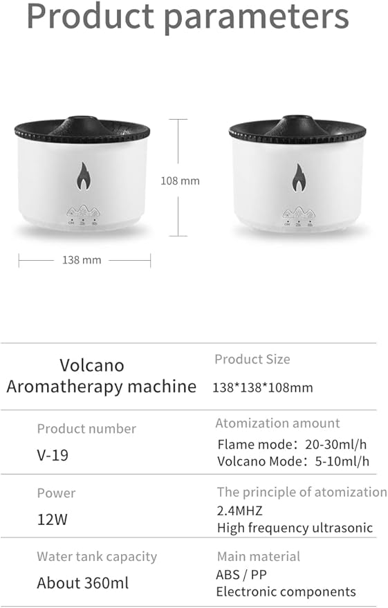 BOHOFAM Essential Oil Diffuser 360ML,Volcano Diffuser/Humidifier, Flame and Volcano 2 Mist Mosdes, Included 50ML Hotel Collection Essential Oil for Home, Bedroom,Large Room - Bloomnest