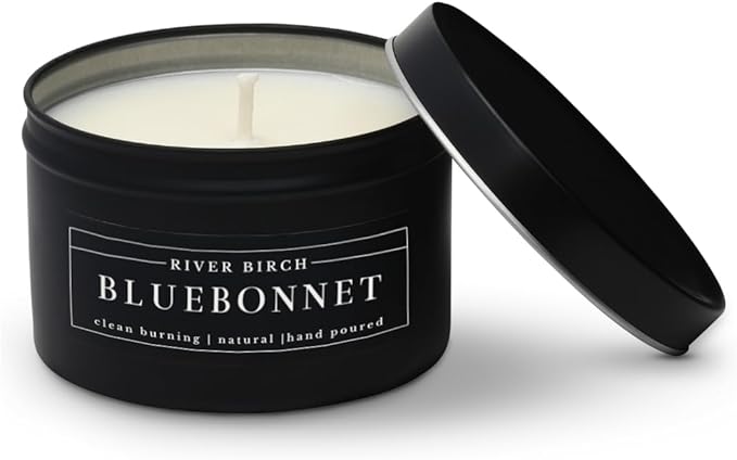 River Birch Premium, All-Natural, Non-Toxic Soy Wax | Bluebonnet Scented | 8 oz. Black Matte Tin Travel Candle | Cozy Relaxing Gifts for Home - Bloomnest