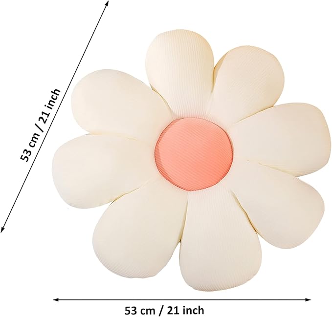 Flower Pillow, Flower Shaped Throw Pillow Floor Pillow Soft Seating Cushion Room Decor Plush Pillow for Bedroom, Sofa, Bed, Reading (21 inch, White) - Bloomnest