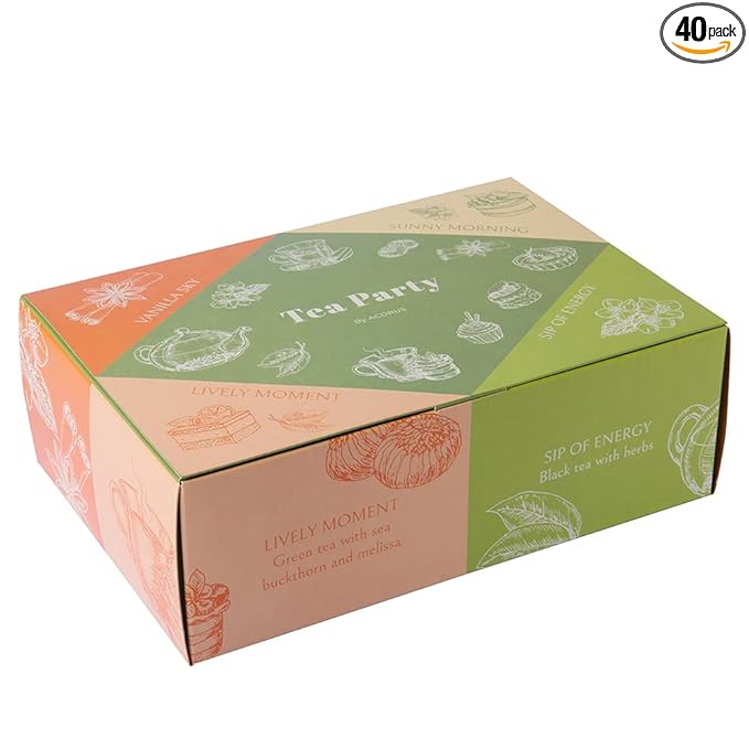 ACORUS Tea Party with 4 Different Flavors | Tea Set | 40 Count Natural Rooibos, Black Tea, Green Tea Packs with Beautiful Gift Box | Tea Bags Variety Pack - Bloomnest