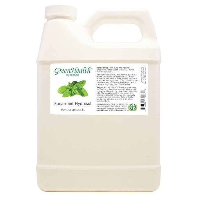 GreenHealth Spearmint Hydrosol (Floral Water) - 32 fl oz Plastic Jug w/Cap - 100% Pure (NOT Oil) - Bloomnest