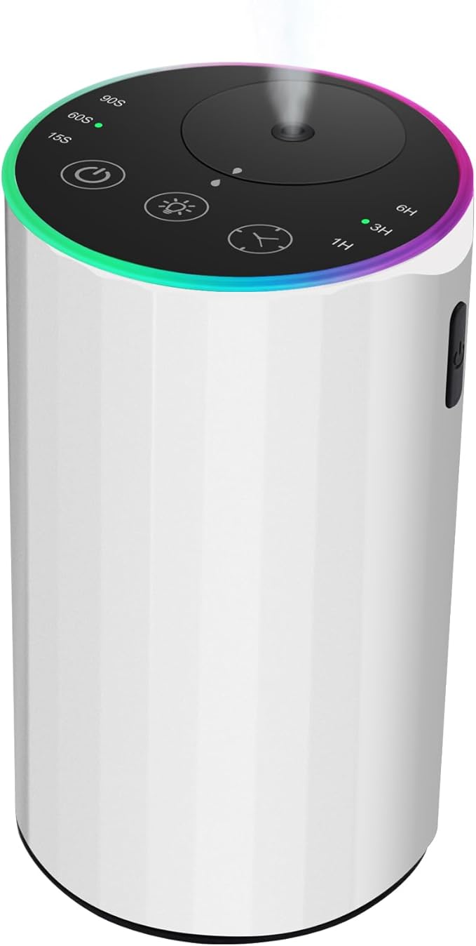 Waterless Essential Oil Diffuser, 7 Colors LED Light, Battery Powered Mini Scent Air Machine, Aromatherapy Mist Diffuser for Home Room Car Office (2452white) - Bloomnest