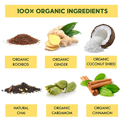 Coconut Rooibos Chai Tea Pods for Keurig - Organic Ginger Tea, Rooibos, Cinnamon, Cardamom, Coconut & Chai by Teavity (36 Tea Pods) - Bloomnest