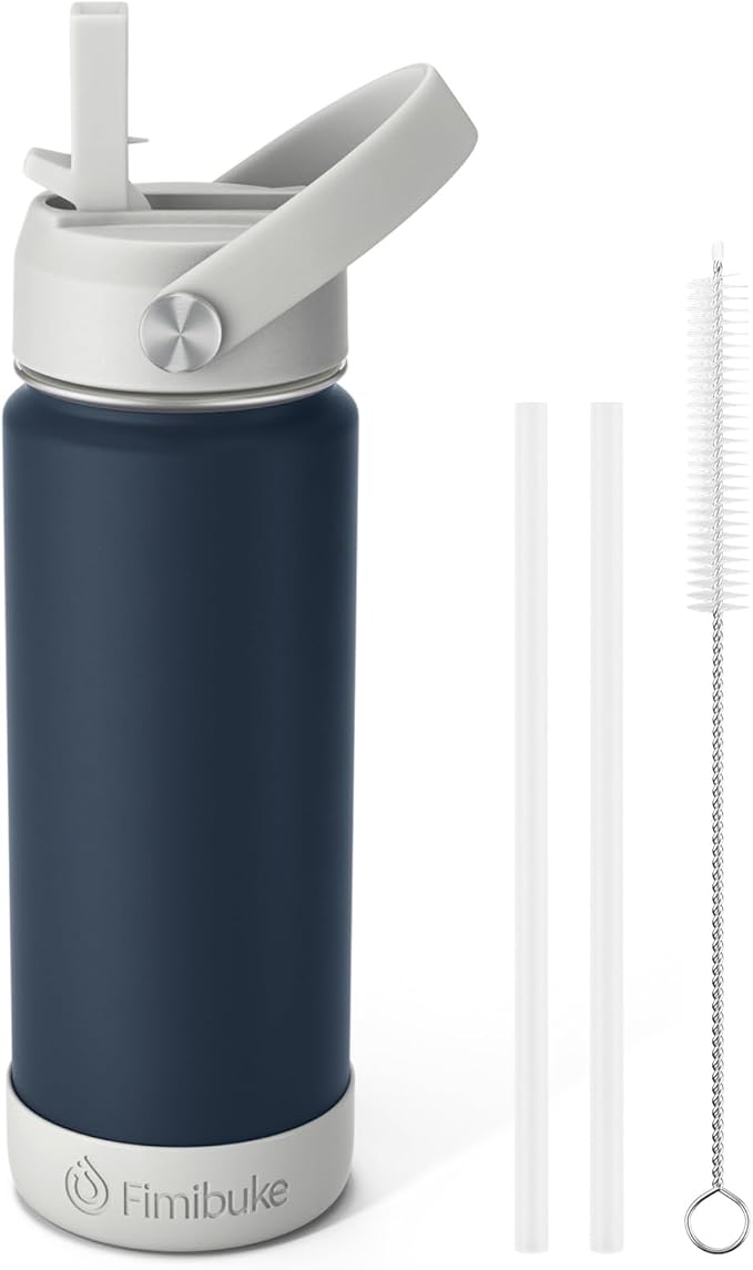Fimibuke Kids Insulated Water Bottle, 18oz BPA FREE 18/8 Stainless Steel Kids Cup with Straw Travel Tumbler Double Wall Vacuum Leak Proof Toddler Water Bottle for School Boys Girls(1 Pack, Slate) - Bloomnest