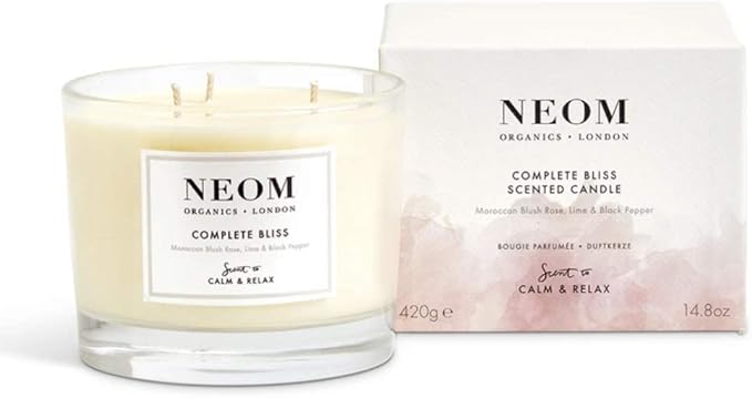 NEOM- Complete Bliss Scented Candle, 3 Wick | Blush Rose, Lime & Black Pepper | Essential Oil Aromatherapy Candle | Scent to De-Stress - Bloomnest