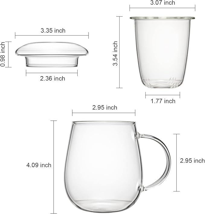 Lezero Glass Tea Cup with Strainer and Lid Gift Kit, Borosilicate Infuser Mugs with Filter for Blooming & Loose Leaf Tea, Heat Resistance, Lead-free, Microwave & Dishwasher Safe, 17oz - Bloomnest