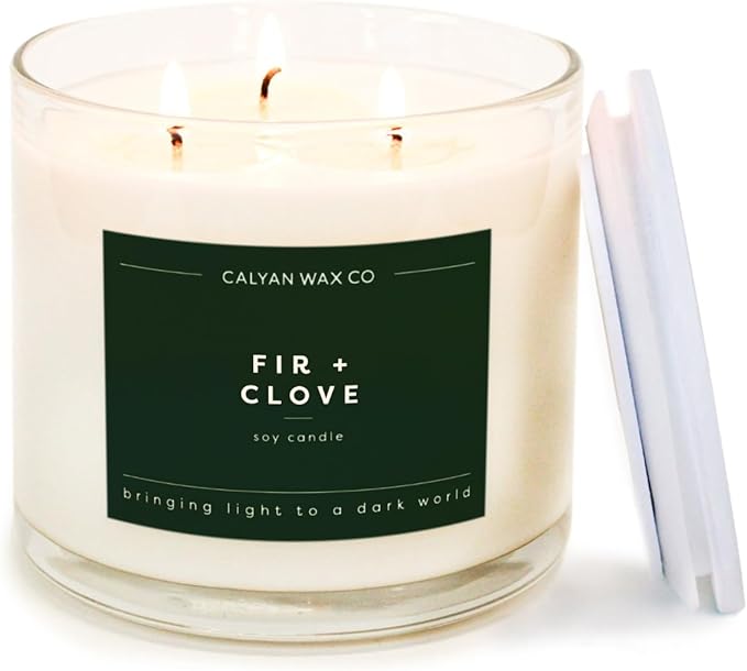 Calyan Wax Co. Fir & Clove 3 Wick Scented Candle - 43 Hour Burn - Luxury 3 Wick Soy Candles - Non Toxic Soy Wax Candles - Long Lasting Large Glass Jar Candle for Home - 14.9oz - Bloomnest