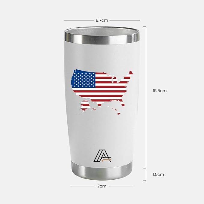 Tumbler 20oz Stainless Steel, Vacuum Insulated w/MagSlider Lid, USA Flag Theme on White, Double Wall, Keeps Drinks Cold & Hot, Patriotic Gift - Bloomnest