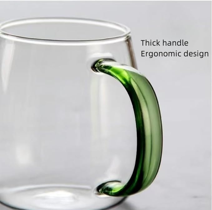 Set of 6 Borosilicate Glass Coffee Mugs with Different Color Handles (Black, White, Clear, Blue, Dark Green, Pink) – 450ml/16oz, Perfect for Coffee, Tea, and Beverages, Gift-Ready - Bloomnest