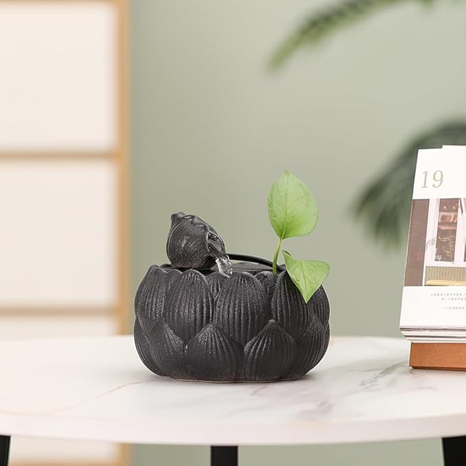 Ceramic Tabletop Fountain Waterfall Feature for Indoor and Outdoor Table Desk Office Patio (Black A153) - Bloomnest
