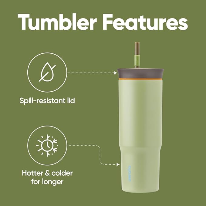 Owala Stainless Steel Triple Layer Insulated Travel Tumbler with Spill Resistant Lid and Straw, BPA Free, 24 oz, Brown/Green (Brave Adventures) - Bloomnest