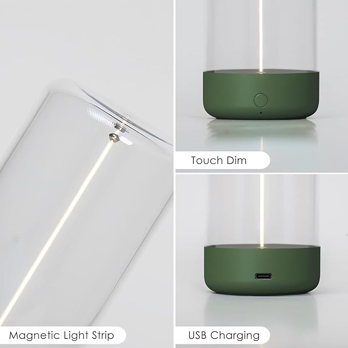 AUGE LIGHT Minimalist Desk Lamp, Rechargeable Cordless LED Lamp with 3 Dimming Modes, Small Desk Lamp for Restaurant Bedroom Bar Coffee Shop Desk Decer Dark Green - Bloomnest
