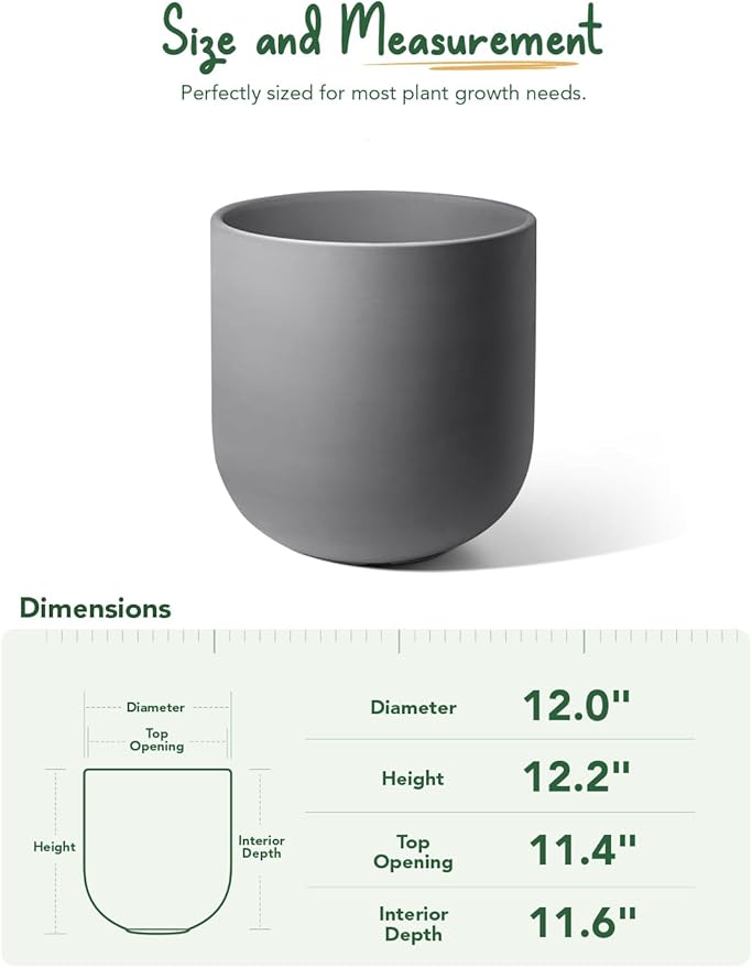 LE TAUCI 12 Inch Pots for Plants, Ceramic Large Planters for Indoor Plants, Indoor Plant Pots for Home Garden Patio Office, Big Planter Pots with Drainage Hole and Rubber Plug, Charcoal Gray - Bloomnest