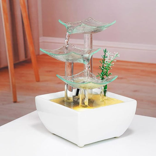 Ceramic and Glass Tabletop Fountain for Indoor and Home Decoration Table Desk Office Patio White - Bloomnest