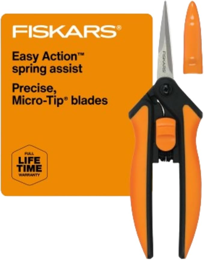 Fiskars Micro-Tip Pruning Snips - 6" Garden Shears with Sheath and Comfort Grip - Sharp Steel Blades - Quality Pruning Shears for Plants in Grow Tents and Hydroponics - Garden Tools - Bloomnest