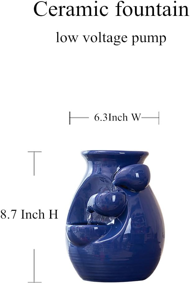 Ceramic Tabletop Desktop Fountain Water Feature Waterfall Home Indoor Decoration (Blue) - Bloomnest