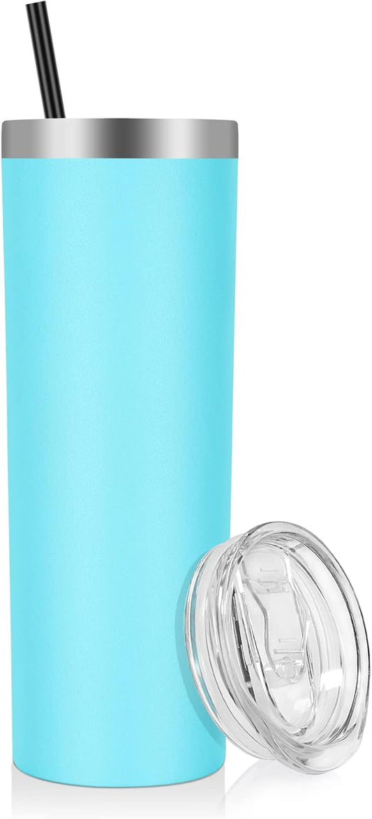 VEGOND Stainless Steel Skinny Tumbler, 20 oz Vacuum Insulated Tumbler with Lid and Straw, Double Wall Coffee Cup, Travel Mug for Cold Hot Drinks, Blue 1 Pack - Bloomnest