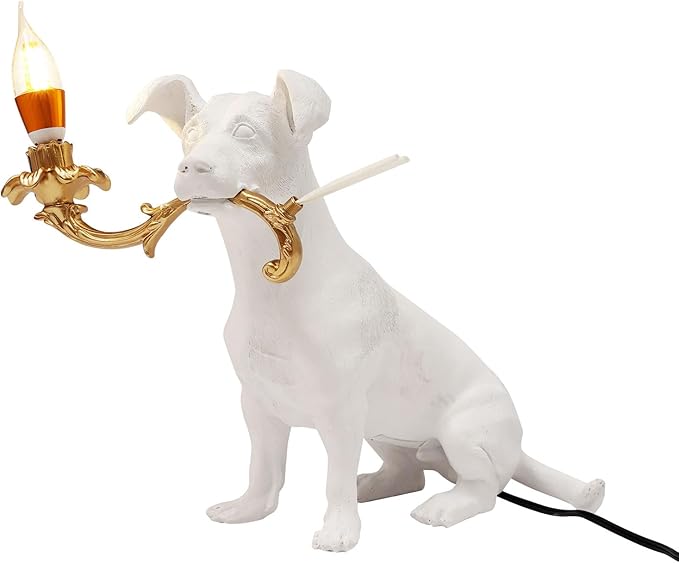 Eapmic Resin Dog Table Lamp, Animal Desk Lights, Bedside Decoration Animal Shape Light, Creative Desk Lamps with E12 Bulb Base, Unique Dog Shaped Table Light for Bedroom Office, Home Decor Lighting - Bloomnest