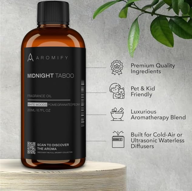 Midnight Taboo Diffuser Oil, Inspired by Luxury Hotels, 6.7 Fl Oz 200 mL, Hotel Scent for Home, Office, Bathroom & Spa, Aromatherapy Essential Oil, Lemon & Pomegranate Scents. - Bloomnest