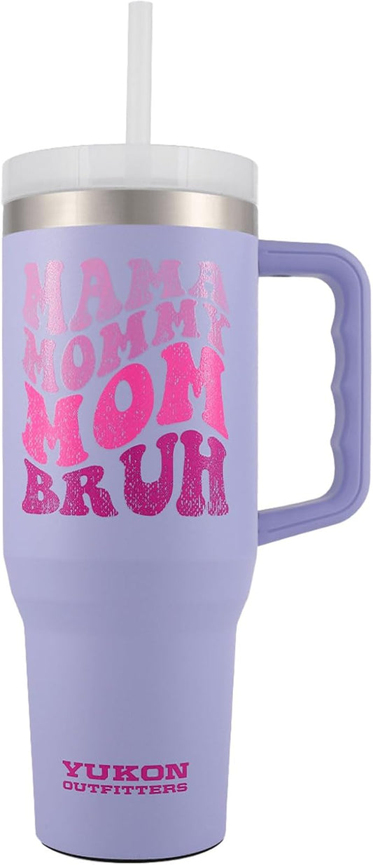 Yukon Outfitters Fit Forty 40oz Double Wall Vacuum Insulated Stainless Steel Tumbler with Reusable Straw & Ergonomic Handle | For Hot or Cold Beverage, Mama Bruh - Bloomnest