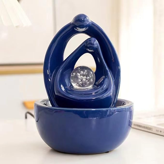 Ceramic Tabletop Water Fountain Feature for Indoor and Outdoor Home Decoration Table Desktop Office Modern Design (Blue) - Bloomnest