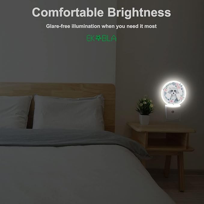 EKOBLA Raccoon Night Light Cute Animal Raccoon with Cool Rock N Roll Pose Night Lights Plug into Wall Auto Sensor Fun Funny LED Round Lamp for Men Women Boys Girls - Bloomnest