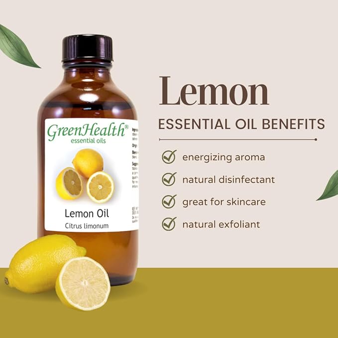 Lemon Essential Oil – 2 fl oz (59 ml) Glass Bottle w/Cap – 100% Pure Essential Oil – GreenHealth