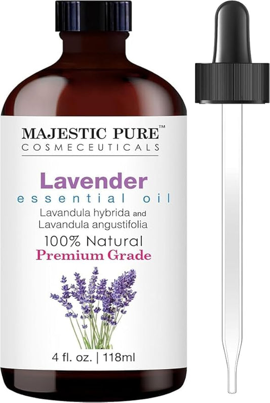 Majestic Pure Lavender Essential Oil with Glass Dropper - Huge 4 Fl Oz - 100% Pure and Natural Lavender Oil - Premium Grade Essential Oils for Diffuser, Aromatherapy, Soap and Candle Making - Bloomnest