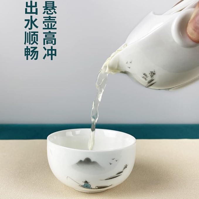 Convenient Teapot Cup Porcelain Teacup White Glazed Travel tea set (Landscape set) - Bloomnest