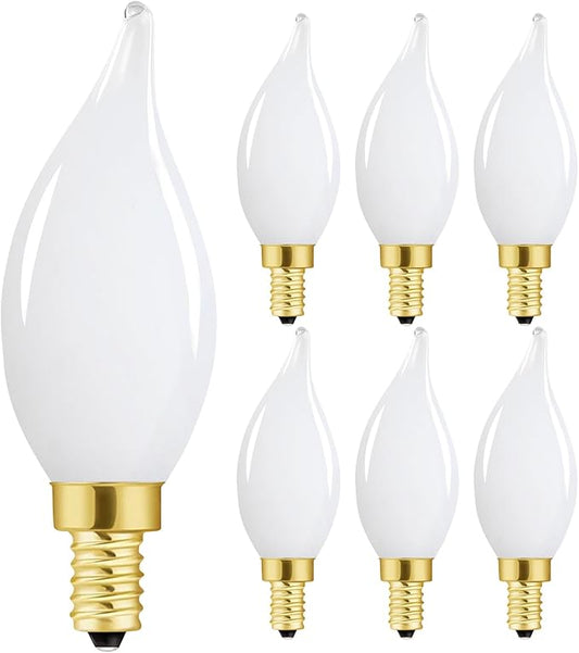 E12 Dimmable LED Bulb 40 watt Candelabra Light Bulbs 3000K Soft White Chandelier Light Bulbs 4W Frosted E12 Vintage LED Filament Vintage Candle Bulb with Decorative, 400lm, 6Pack. - Bloomnest