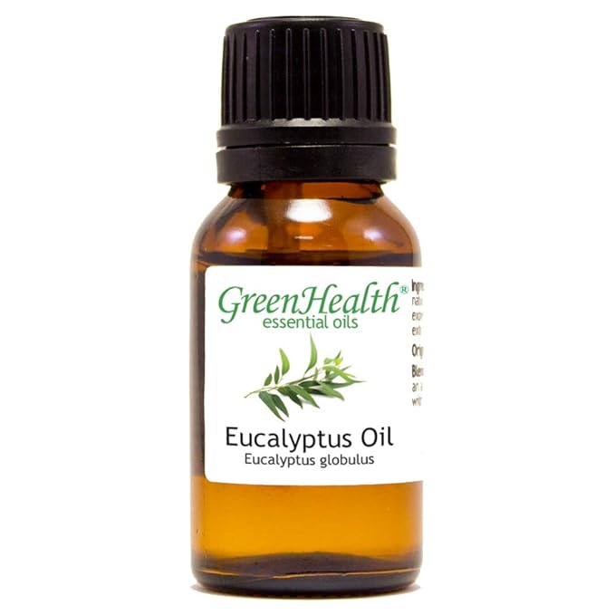 GreenHealth Eucalyptus Essential Oil – 15 ml (0.5 fl oz) – 100% Pure & Natural – Therapeutic Grade Aromatherapy Oil – Amber Glass Bottle with Euro Dropper – for Diffuser, Cleaning, Home Use Greenals