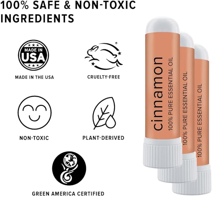 MOXE Cinnamon Essential Oil Nasal Inhaler, Therapeutic No-Mess Aromatherapy, 100% Pure and Undiluted, Stimulates Focus & Concentration, Relieves Tension, Uplifting & Relaxing Sensations, Made in USA - Bloomnest