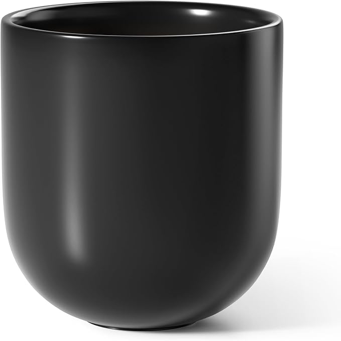 LE TAUCI 10 Inch Plant Pot, Ceramic Pots for Plants with Drainage Hole and Rubber Plug, Plant Pots Indoor for Olive Tree, Cylinder Planter Pot for Home Patio Office, Black - Bloomnest