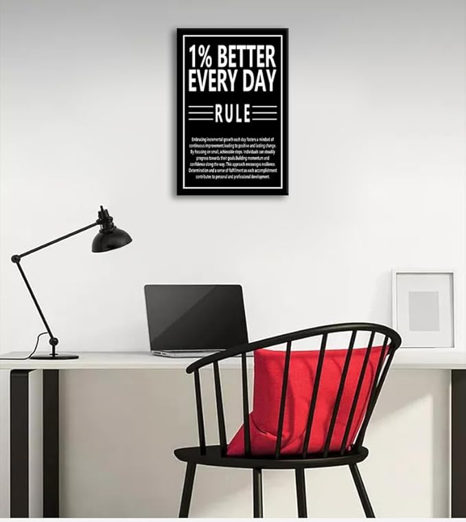 Motivational Wall Art Canvas Print Office Wall Decor 1% Better Every Day Rule Inspiring Framed Prints Inspirational Quotes for Wall Art Home Decor Living Room Bedroom Ready to Hang [12''W x 18''H] - Bloomnest