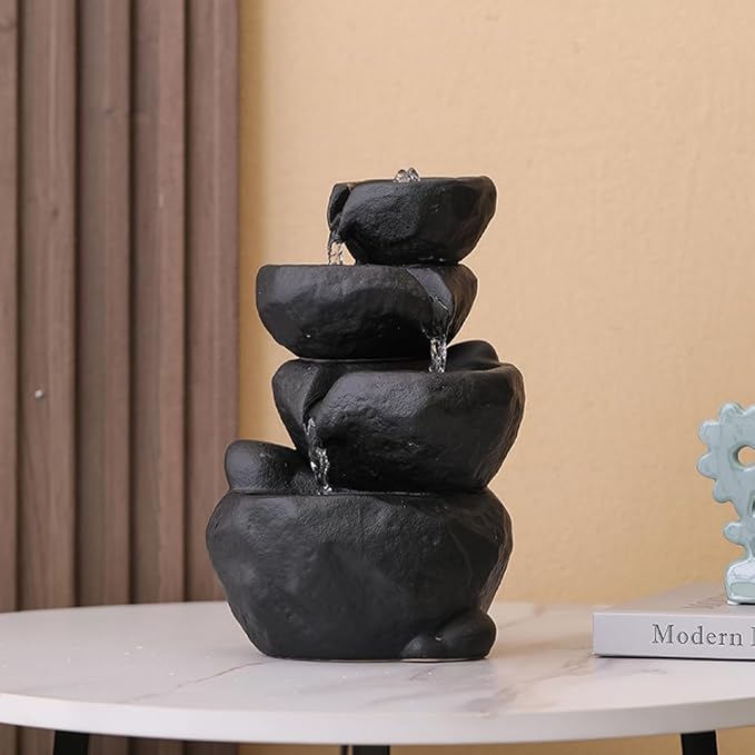 Outdoor Indoor Fountain Tabletop Water Feature Waterfall Home and Garden Decoration (Black) - Bloomnest