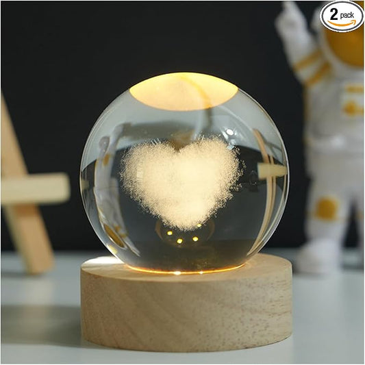 3D Crystal Ball Night Light Mood Lighting Cozy Comfort Gifts Home Decor lamp for Bedroom Space Lamps Happy Cozy Comfort Gifts (Love) - Bloomnest
