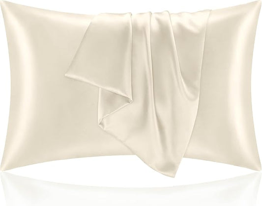 BEDELITE Satin Pillowcase for Hair and Skin, Super Soft and Cooling Similar to Silk Pillow Cases 2 Pack with Envelope Closure, Gift for Women Men(20"x26" Standard Size, Beige) - Bloomnest