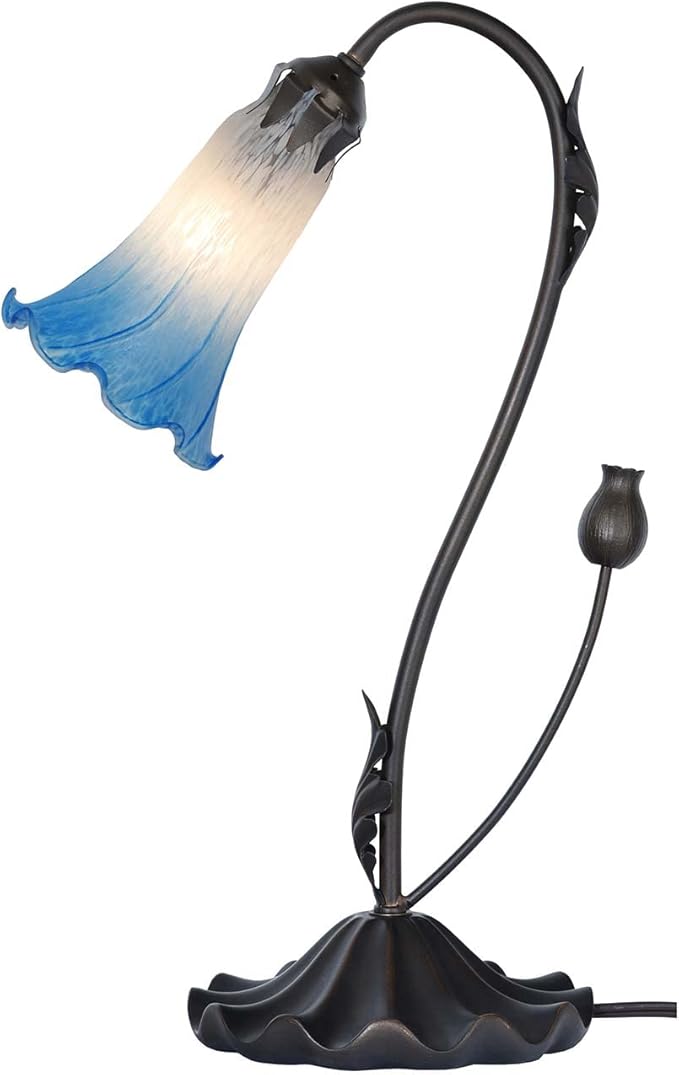 Bieye L10852 Lily Flower Blown Glass Accent Table Lamp for Living Room Bedroom Decoration (1-Light, Blue) - Bloomnest