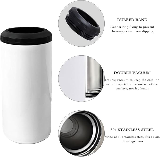 1 Pack 16 oz Sublimation Blank tumblers Skinny 4 in 1 Can Cooler with 2 lid Stainless Steel Double Wall Insulated Beer Bottle Holder Slim Can Coolers for Drinks - Bloomnest