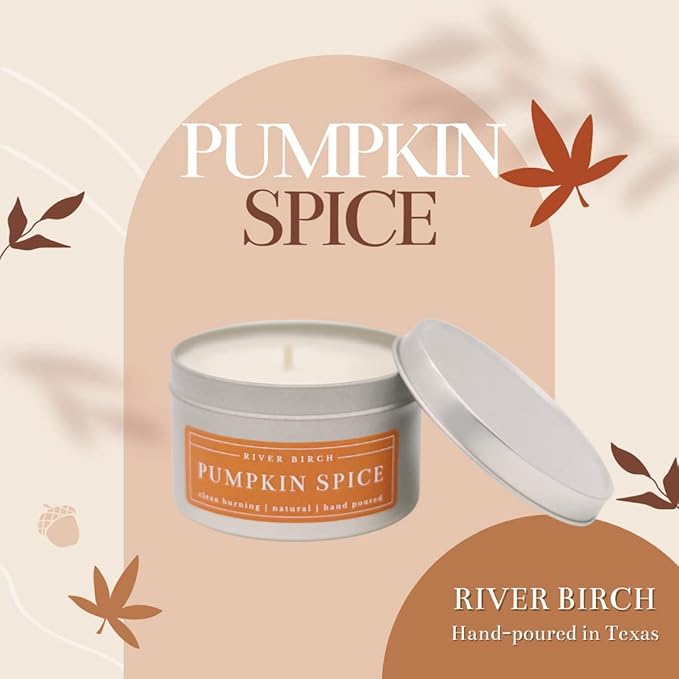 River Birch Candles Pumpkin Spice Scented Candle | Premium, All-Natural, Non-Toxic, Soy Candles | 8 oz. Silver Tin Travel Candle | Cozy Relaxing Gifts for Home - Bloomnest