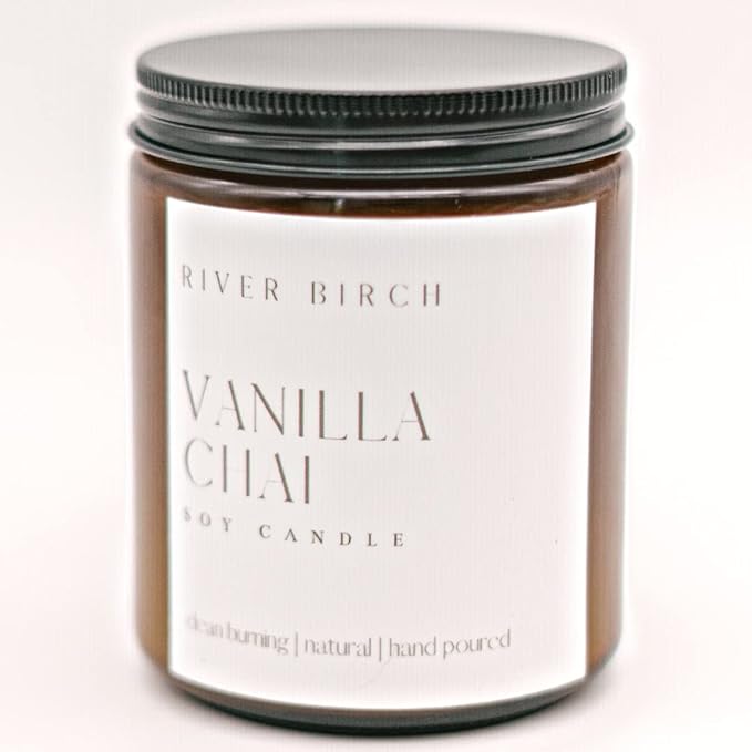 River Birch Candles Vanilla Chai Scented Candle | Premium, All-Natural, Non-Toxic, Soy Amber Jar Candles | 8.5oz 40 Hr Burn Time | Cozy Relaxing Gifts for Home - Bloomnest