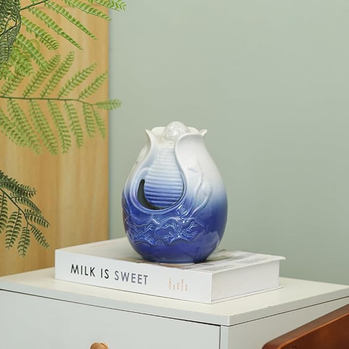 Fountain Tabletop Indoor and Outdoor Home and Garden Decoration Waterfall Water Feature Ceramic mini Fountain (Blue S085)