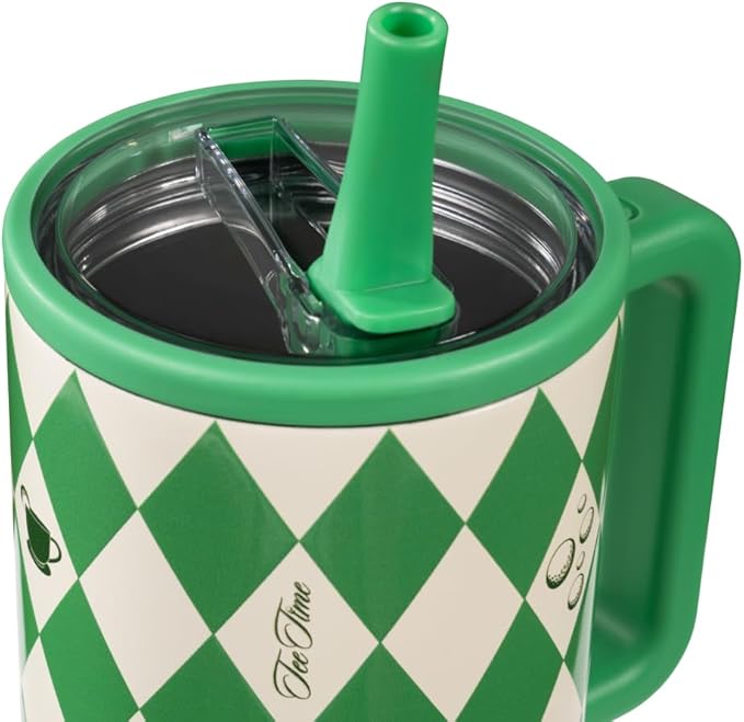 HydroJug Traveler - 40 oz Water Bottle with Handle & Flip Straw - Fits in Cup Holder, Leak Resistant Tumbler-Reusable Insulated Stainless Steel & Rubber Base - Gifts for Women & Men, Tee Time Hydrojug