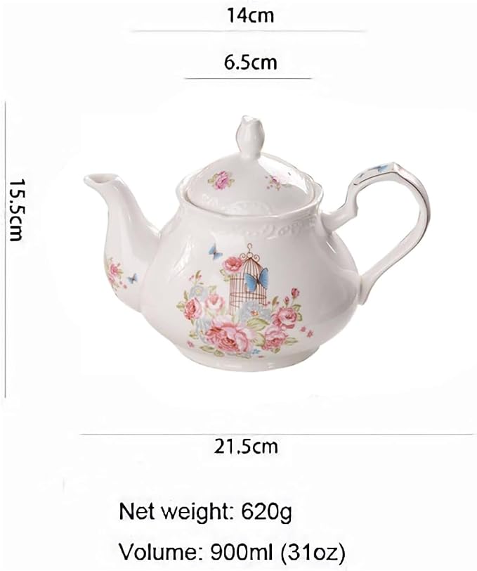 YBK Tech Strengthen Porcelain Coffee Pot Ceramic Teapot- Pink Rose (Teapot+ 2 sets of cup and saucer) - Bloomnest