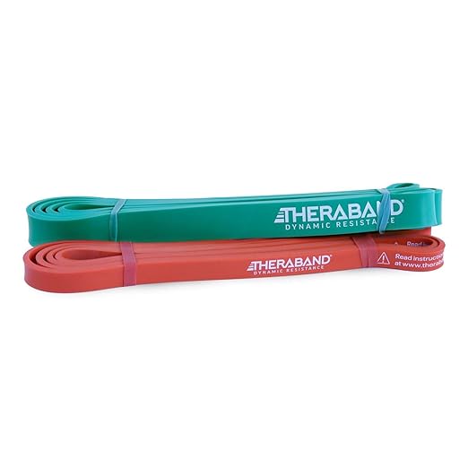 THERABAND High Resistance Bands, Set of 2 Elastic Super Bands for Improving Flexibility, Injury Rehab, & Full Body Workouts, Heavy Duty Stretch Bands for Lifting, 1 Light & 1 Medium Band - Bloomnest