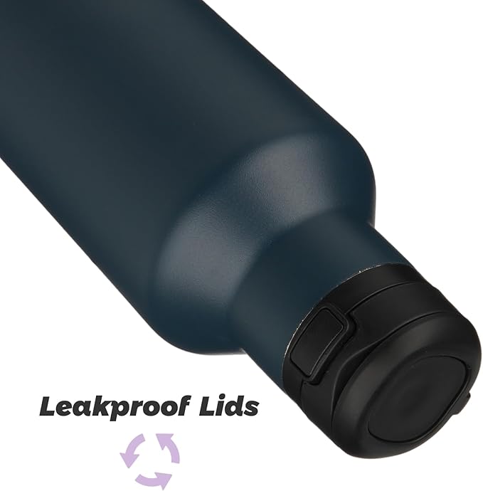 Insulated Water Bottle with Straw,25 OZ Double Wall Vacuum Stainless Steel Water Flask with 2 Lids,Navy Blue - Bloomnest