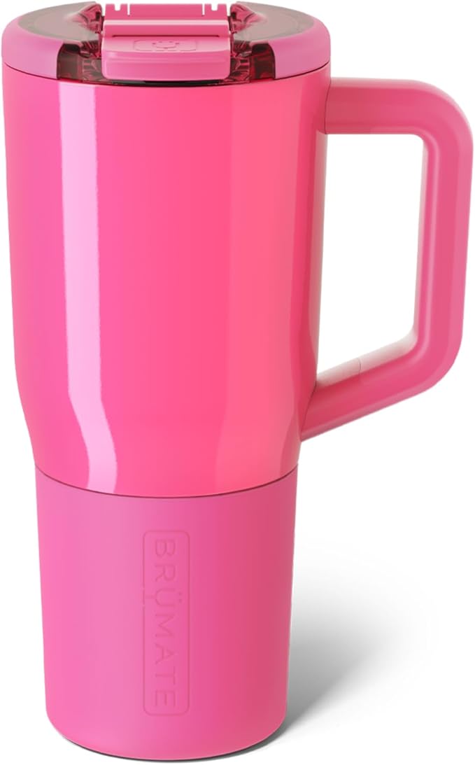 BrüMate Müv - 25oz 100% Leak Proof Insulated Coffee Mug with Handle & Lid - Stainless Steel Coffee Travel Mug - Double Walled Coffee Cup (Neon Pink) - Bloomnest