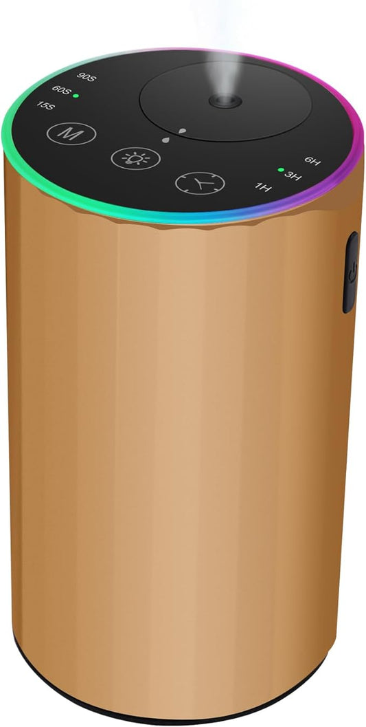 Waterless Essential Oil Diffuser, Battery Powered Mini Scent Air Machine, Aromatherapy Mist Diffuser for Home Room Car Office (Gold) - Bloomnest
